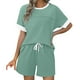 thumbnail image 1 of Tops de Cuello Redondo para las Mujeres Casual de Manga Corta Y Pantalones Cortos con Cordón de Dos Piezas Color Bloqueado Conjunto, 1 of 9