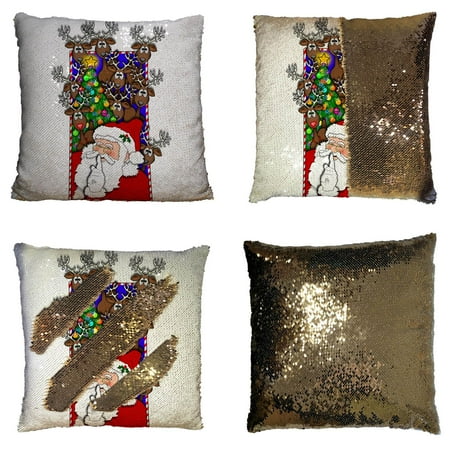 Reindeer Home Decor YKCG Home Decor Christmas Santa Claus Reindeer Reversible Mermaid Sequin Pillow Case Pillow Cover 16x16 inches ()