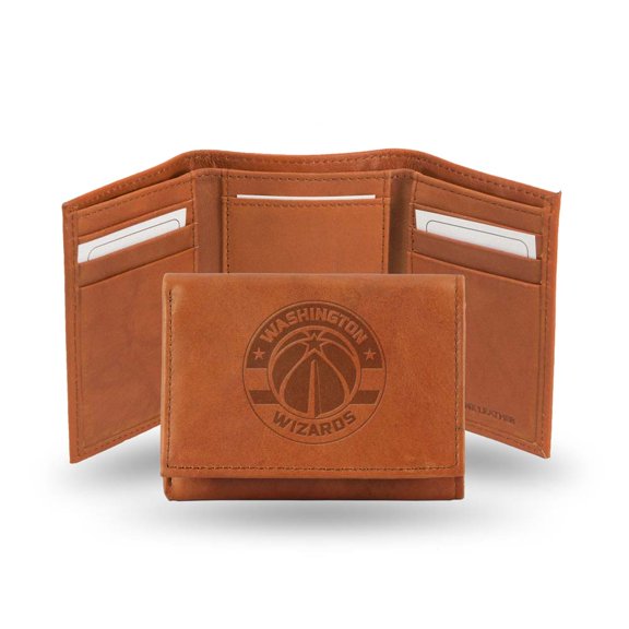 Washington Basketball Wizard's Team Logo Embossed Brown Leather Trifold Wallet