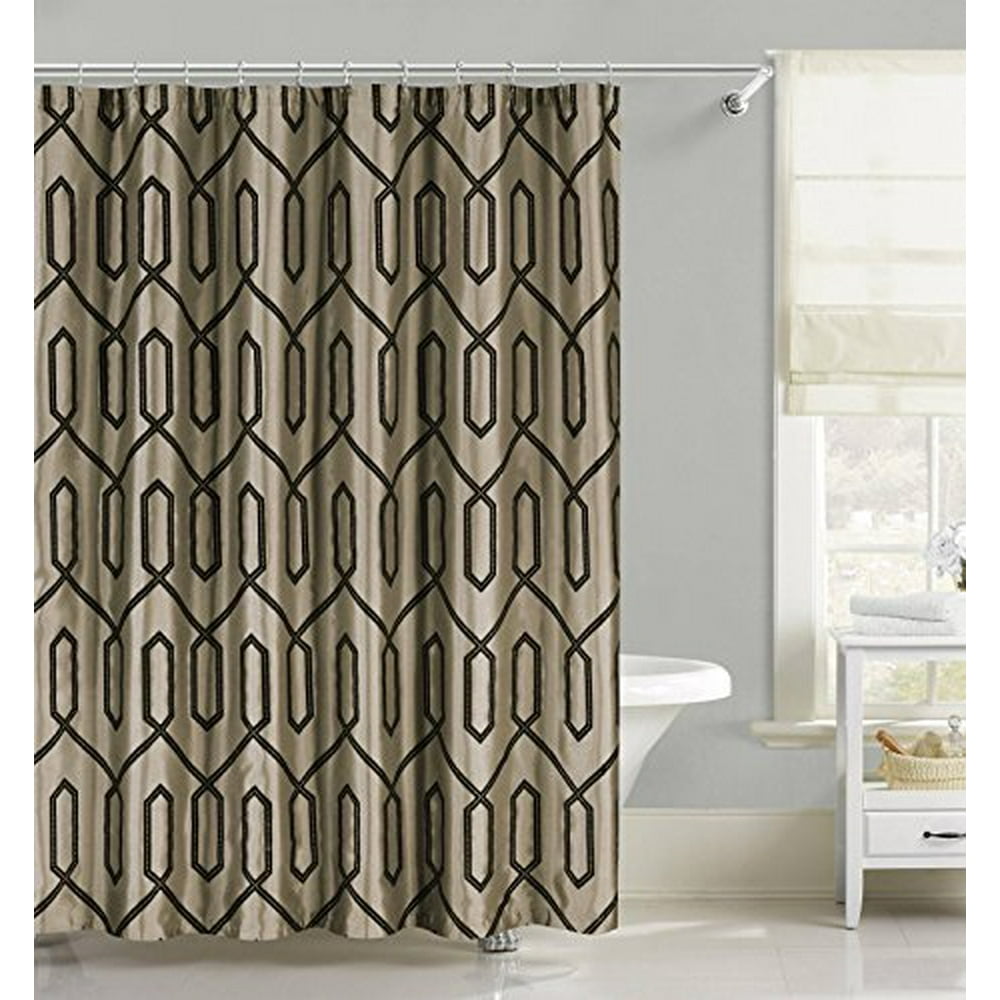 Royal Bath Dex Flocking Faux Silk Shower Curtain/ TaupeBlack Walmart