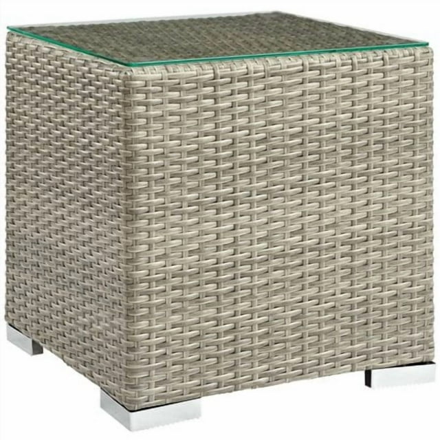 Modway Repose Wicker Rattan Glass Outdoor Patio Side End Table In Light Gray