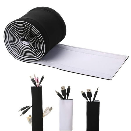 Topqulty - Cable Management Sleeves, Neoprene Cord Organizer with Free Nylon for TV USB PC Computer Network Wires (78inches) DIY by Yourself, Adjustable Black and White Reversible Wire