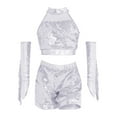 thumbnail image 4 of Glisme Girls Outfit Dance Stage Performance Outfits Glitter Jazz Latin Competition Party Celebration Sequins Leotard Tutu Skirt Relax Matching Set Size 6-7 Years Silver, 4 of 4