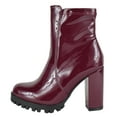 thumbnail image 2 of Top Moda Women Ankle Boots Block Lug High Heels Short Booties Side Zipper LESLIE-50 Red Burgundy Wine Patent 8, 2 of 3