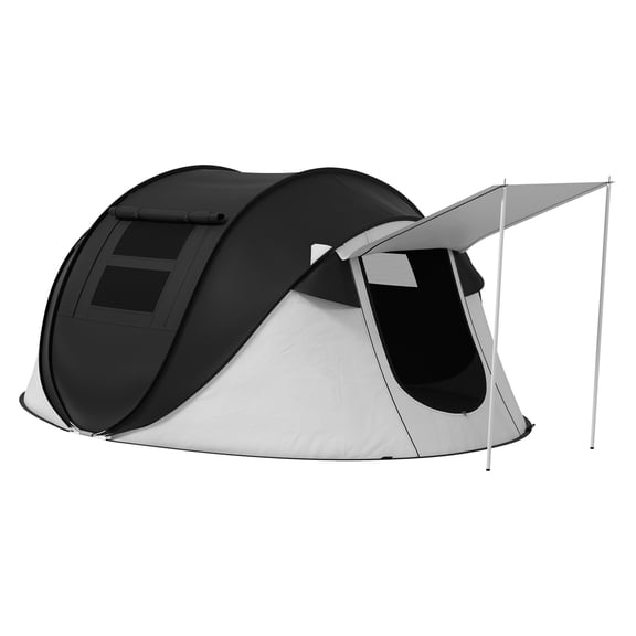 Outsunny Pop Up Tent, Instant Camping Tent with Porch and Carry Bag, 3000mm Waterproof, for 2-3 People, Black, (Poles Included)