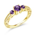 thumbnail image 2 of Gem Stone King 0.81 Ct Round Purple Amethyst 18K Yellow Gold Plated Silver Ring (Size 5), 2 of 4