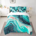 thumbnail image 2 of YST Abstract Teal Aqua Bed in a Bag 7-Piece Turqoise Marble Bedding Set, Pink Metallic King Size Comforter Set Stone Pattern Bedding Comforter Sets Geometric Patchwork Bed Set, 2 of 4
