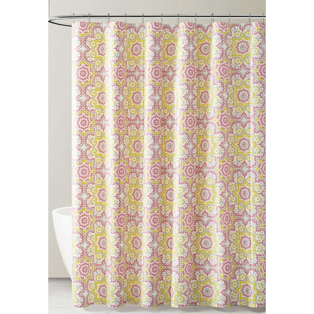 Gray Pink and Yellow Kaleidoscope Design PEVA Shower Curtain Liner