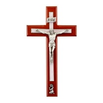 Cherry Wood Wall Cross Crucifix with Pink Epoxy Inlay, Baptism Gifts for Boys and Girls, 10 Inch