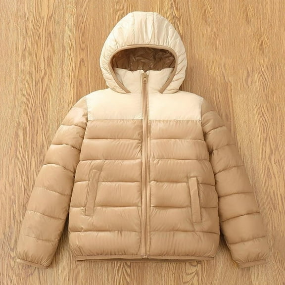 ATOGUTA Boys Winter Hooded Puffer Jackets Kids Warm Down Coats Light Weight Padded Outerwear Size 7-14, Khaki