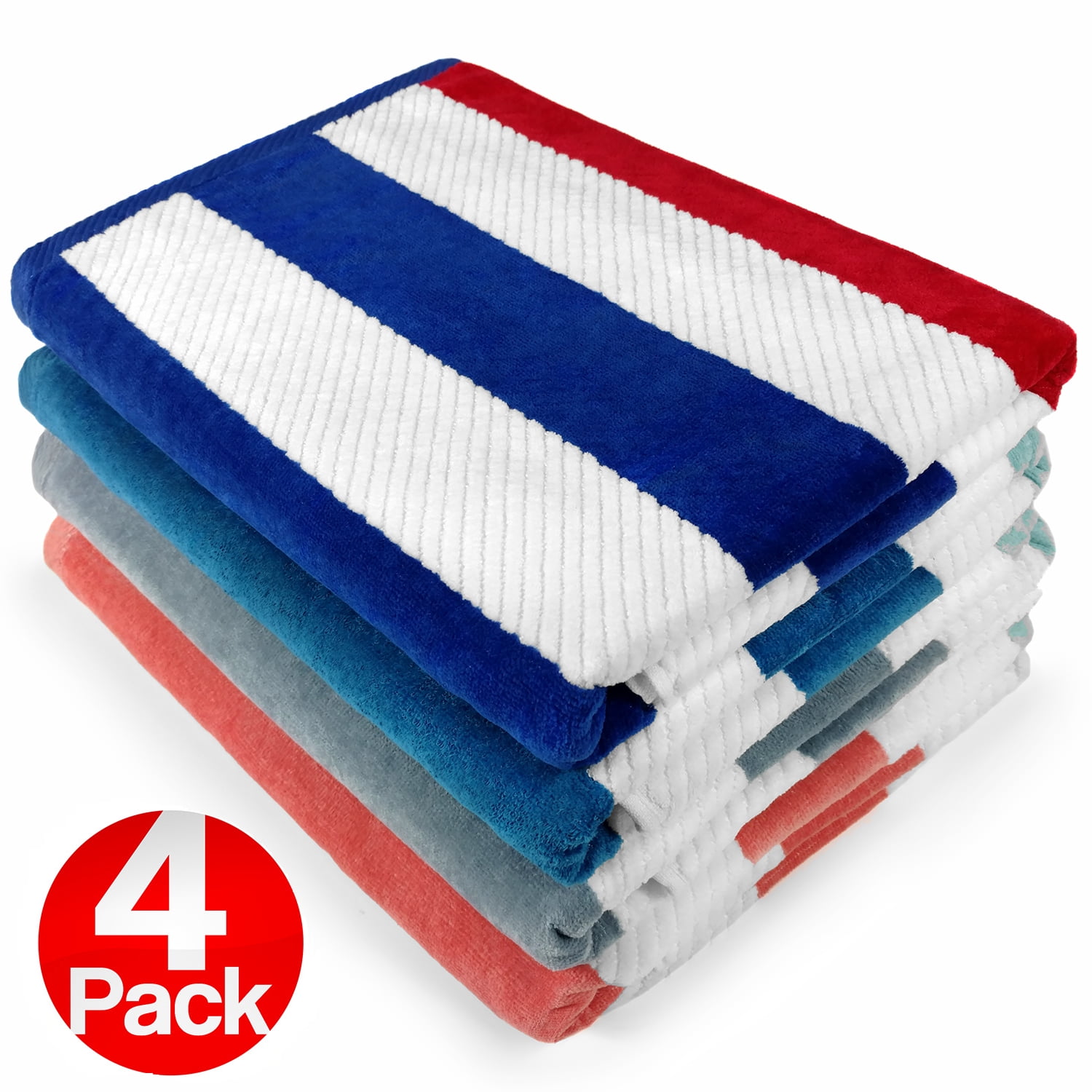 Download Kaufman 4 Pack Velour Texture Cabana Stripe Beach Towel Pool Towel Size 32 X 62 Walmart Com Walmart Com