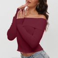 thumbnail image 2 of Ediodpoh Women's Fall off Shoulder Sweaters Long Sleeve Ribbed Knit Fitted Pullover Tops Blouse Fall Sweaters for Women Brick Red L, 2 of 5