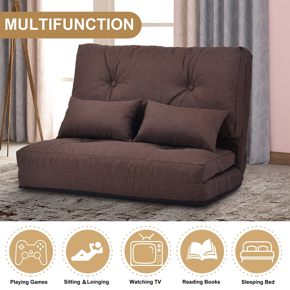 Kepooman Adjustable Folding Leisure Sofa Bed with Two Pillows for Living Room, Brown Kepooman Adjustable Folding Leisure Sofa Bed with Two Pillows for Living Room, Brown