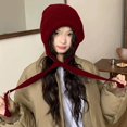thumbnail image 2 of Wuphunn Knit Warm Winter Beanie, Ear Flap Headwear for Adults Red One Size, 2 of 7