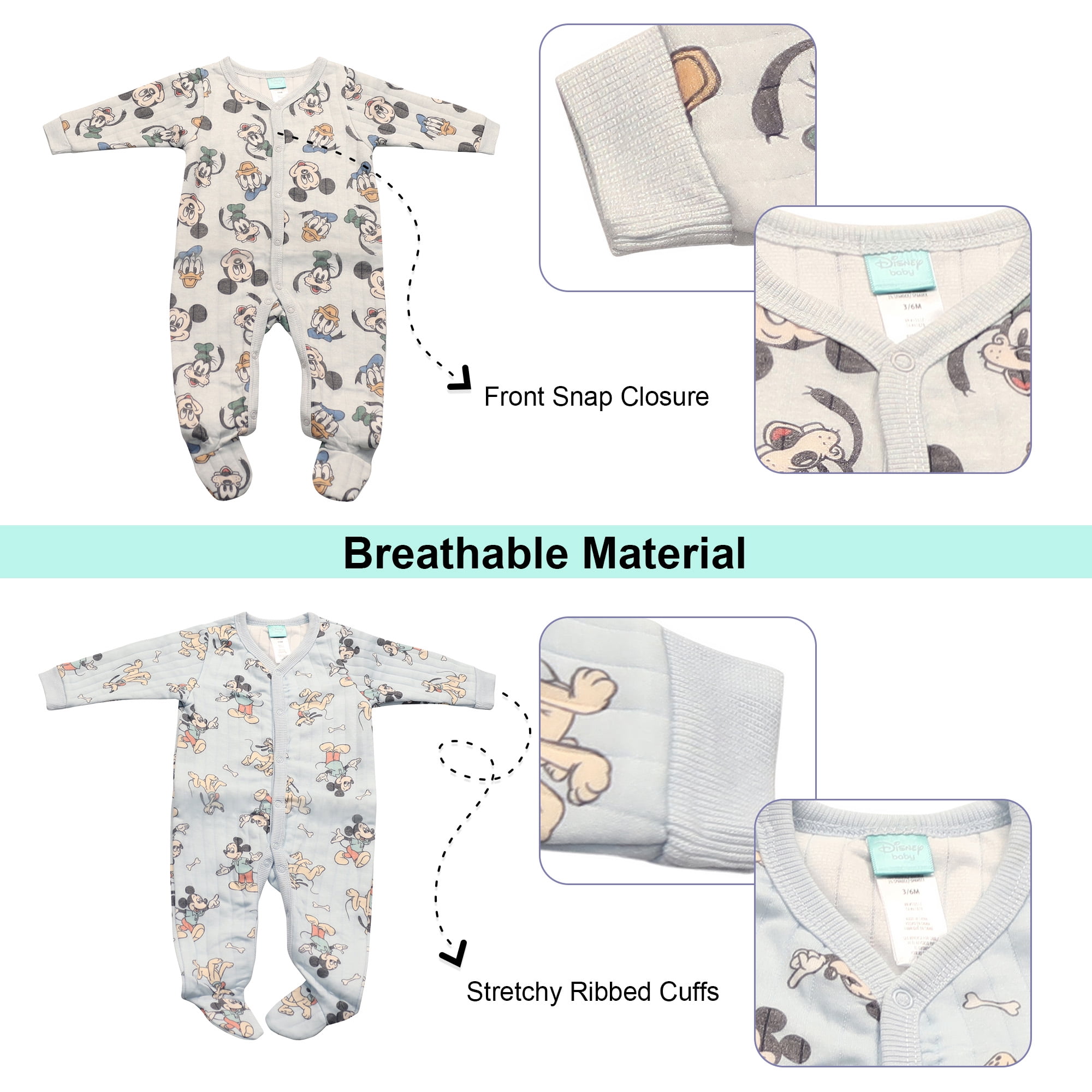 Disney Clothes Baby Boys 2-Pack Quilted Footed Coveralls - Mickey Mouse, Winnie the Pooh and Dumbo (0/3M-6/9M)