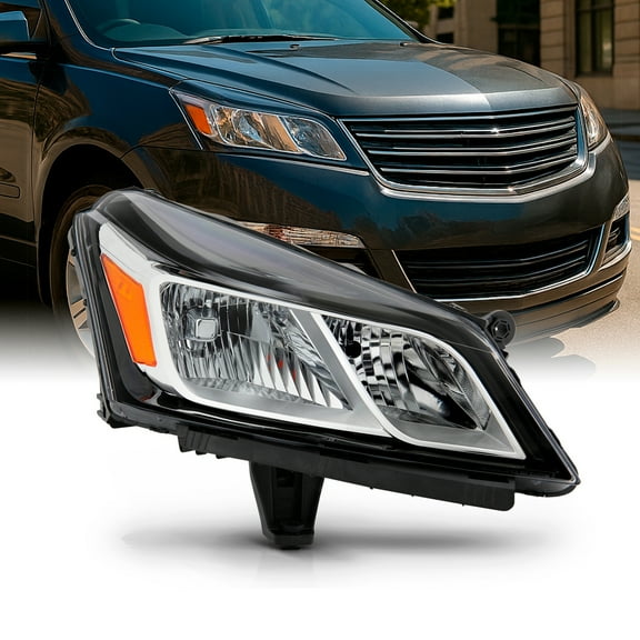 AKKON - Fits 2013 2014 2015 2016 2017 Chevy Traverse [Halogen Type] Chrome Headlight Passenger Right Side Headlamp Replacement