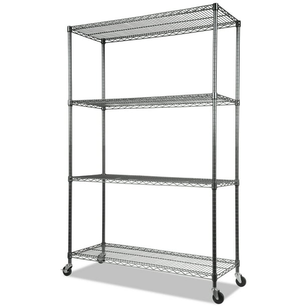 Alera Complete Wire Shelving Unit with Casters, FourShelf, 48" x 18" x