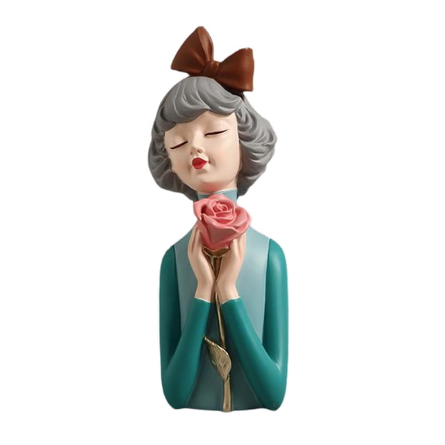 GROWTH TANK Statue en Résine Rangement de Fleurs Séchées, Visage Animé pour Filles Bleu Décoratif