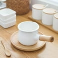 thumbnail image 4 of Enamel Milk Pan Warmer Saucepan Pan Cookware with Wooden Handle White, 4 of 9