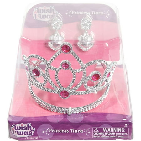 Wish I Was Princess Tiara With Earrings, Silver/Pink