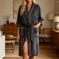 thumbnail image 4 of WRKEKC Bathrobe for Women Coral Fleece Solid Bathrobe with Collar Pockets Belt Long Loungewear Sleepwear Set Soft, 4 of 7