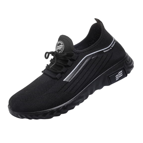 pwidon Men's Walking Shoes Running Shoes Breathable Knit Lightweight Non Slip Athletic Sneakers Khaki Casual Daily Jogging Travel Footwear Black 39