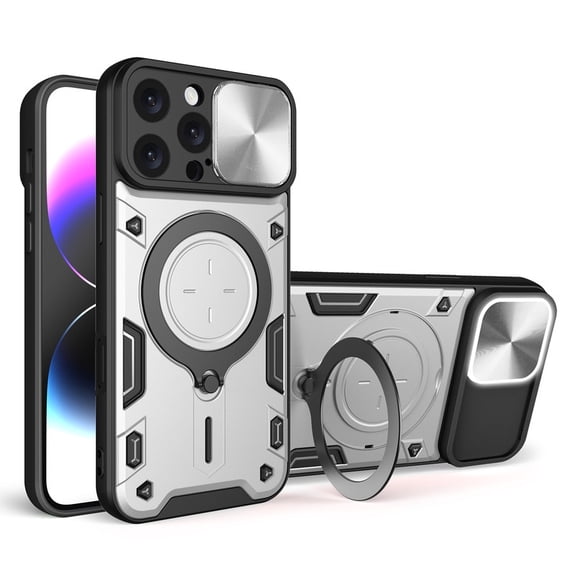 Havilah For iPhone 16 Pro Case CD Texture Sliding Camshield Magnetic Holder For Iphone Cover(Silver)