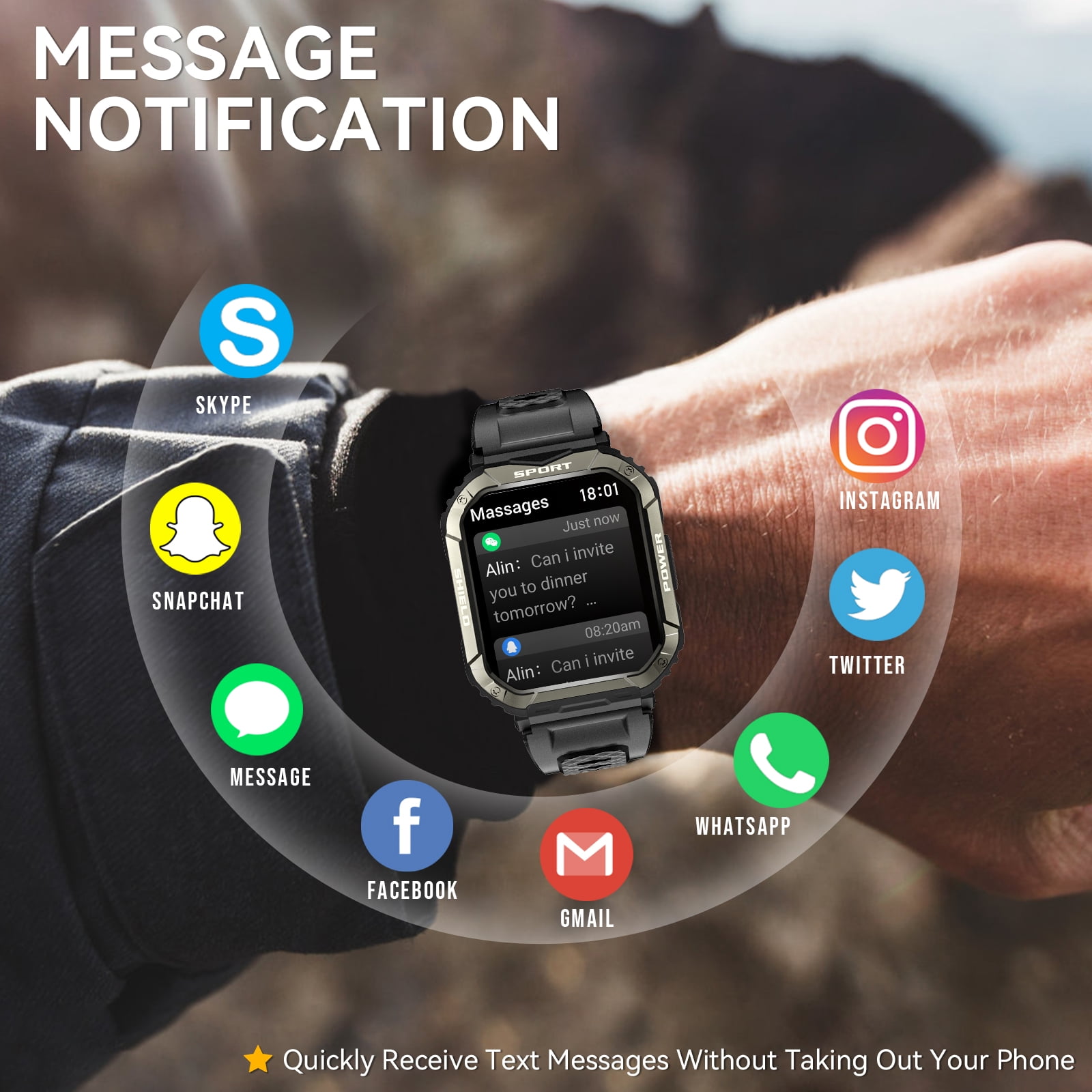 Jelloo Smartwatch for Men, 1.83'' HD Rugged Sports Smart watch Fitness Tracker with Bluetooth Calling and Answer, Compatible with Android iPhone Samsung Phones