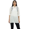 thumbnail image 4 of Phagun Women's Cotton Modal Embroidered Summer White Top 3/4 Sleeve Tunic-8, 4 of 10