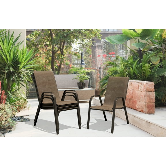 Merakii Stacking Patio Dining Armchairs - Set of 4 - Brown