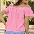 thumbnail image 3 of tarylea Off Shoulder Tops for Women Short Sleeve Ruffled Blouse Casual Loose Summer Solid Color Tops, 3 of 6