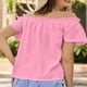 thumbnail image 4 of Top de manga larga,Blusa con hombros descubiertos, manga corta, plisada, tejido de poliéster suave, camisa informal de verano para mujer, sopatenor, 4 of 8