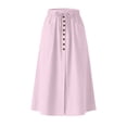 thumbnail image 5 of STETMN Women's Midi Skirt,Drawstring Waist, Button Trim, A-Line Cotton Linen Casual Skirt with Pockets, 5 of 8