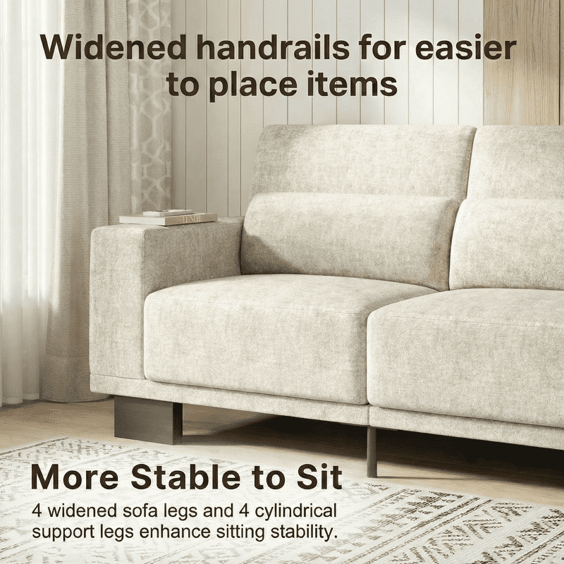89”Chenille Upholstered 3-Seat Couch, Stylish Modern Design with Broad Armrests & Thick Cushions, Perfect for Home, Apartment & Living Area, Beige