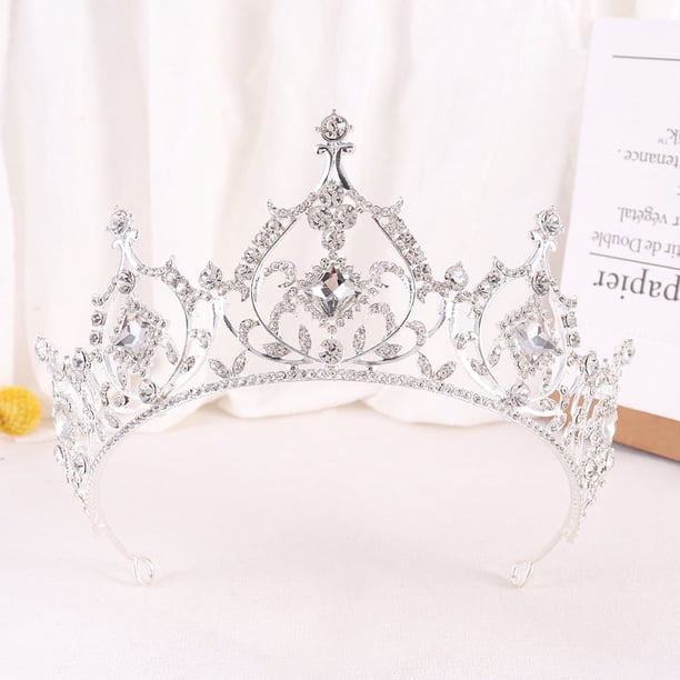 Nvzi Tiara de boda para novia, diadema de princesa, corona de novia, joyería para el cabello con diamantes de imitación de cristal,graduación, boda, fiesta de disfraces (blanco)