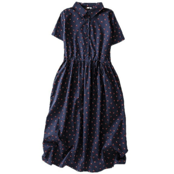 Womens Boho Floral Print Maxi Dress Summer Short Sleeve Crewneck Casual Loose Long Dresses