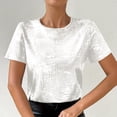 thumbnail image 5 of Womens Short Sleeve Dressy Tops Summer Trendy Casual Shiny Velvet T Shirt Crew Neck Casual Tunic Tees (M, White), 5 of 8