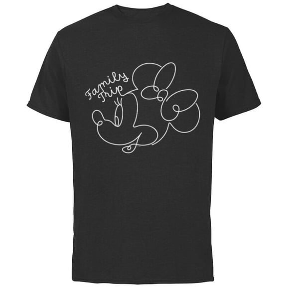 Disney Minnie Mouse Line Drawing Family Trip Vacation - Short Sleeve Cotton T-Shirt for Adults - Customized-Black