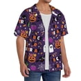 thumbnail image 4 of Vsdgher Halloween Sweet Candy Print Men's Wrinkle Free Untucked Cuban Shirt Business Casual Button Down Shirts Short Sleeve Shirt, 4 of 7