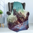 thumbnail image 4 of Fantasy World Soft Flannel Fleece Blanket, Man and Dog Looking at Crashed Spaceship Imagination Futuristic Illustration, Cozy Plush for Indoor and Outdoor Use, 50" x 60", Blue Green, by Ambesonne, 4 of 5