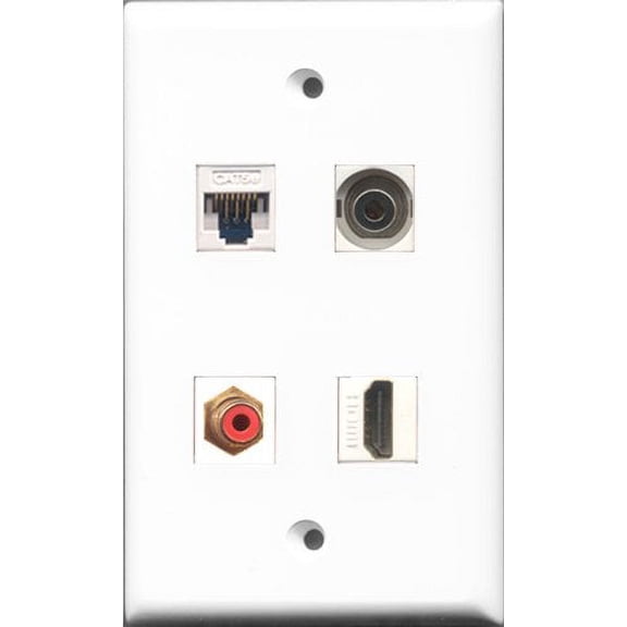 RiteAV - 1 Port HDMI and 1 Port RCA Red and 1 Port 3.5mm and 1 Port Cat5e Ethernet White Wall Plate
