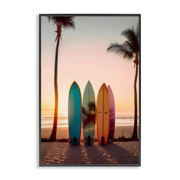 Stupell Industries Coastal Four Surfboards at Sunset Black Framed Giclee Art, 12 x 18, by Creative Studio