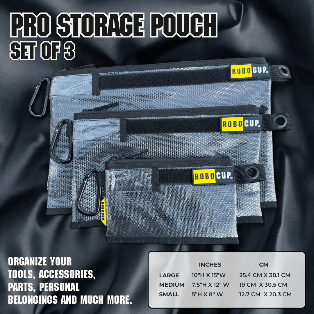 ROBOCUP Pro Zippered Storage Pouches, Large - Water-Resistant & Durable, Available Individually or Set of 3
