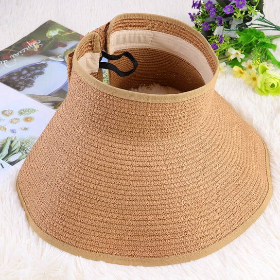DRAFIDEEP 1Pc Foldable Wide Brim Khaki Straw Sun Hat Breathable Beach Hat for Effective Sun