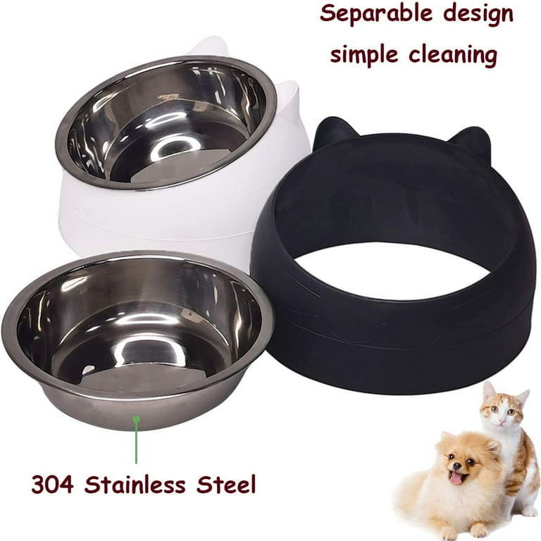 Hamiledyi 2pcs Raised Cat Bowl Tilted 15 Slanted Elevated Bulldog Feeder Non-Spill Dog Kitten Food Dish Anti-Slip Detachable Pet Stainless Steel Slope