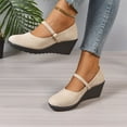 thumbnail image 6 of HaiMao Women's Mary Jane Wedge Low Heel Pumps Round Toe Wedge Heels Dress Shoes for office Wedding Party Beige 9.5(43), 6 of 9