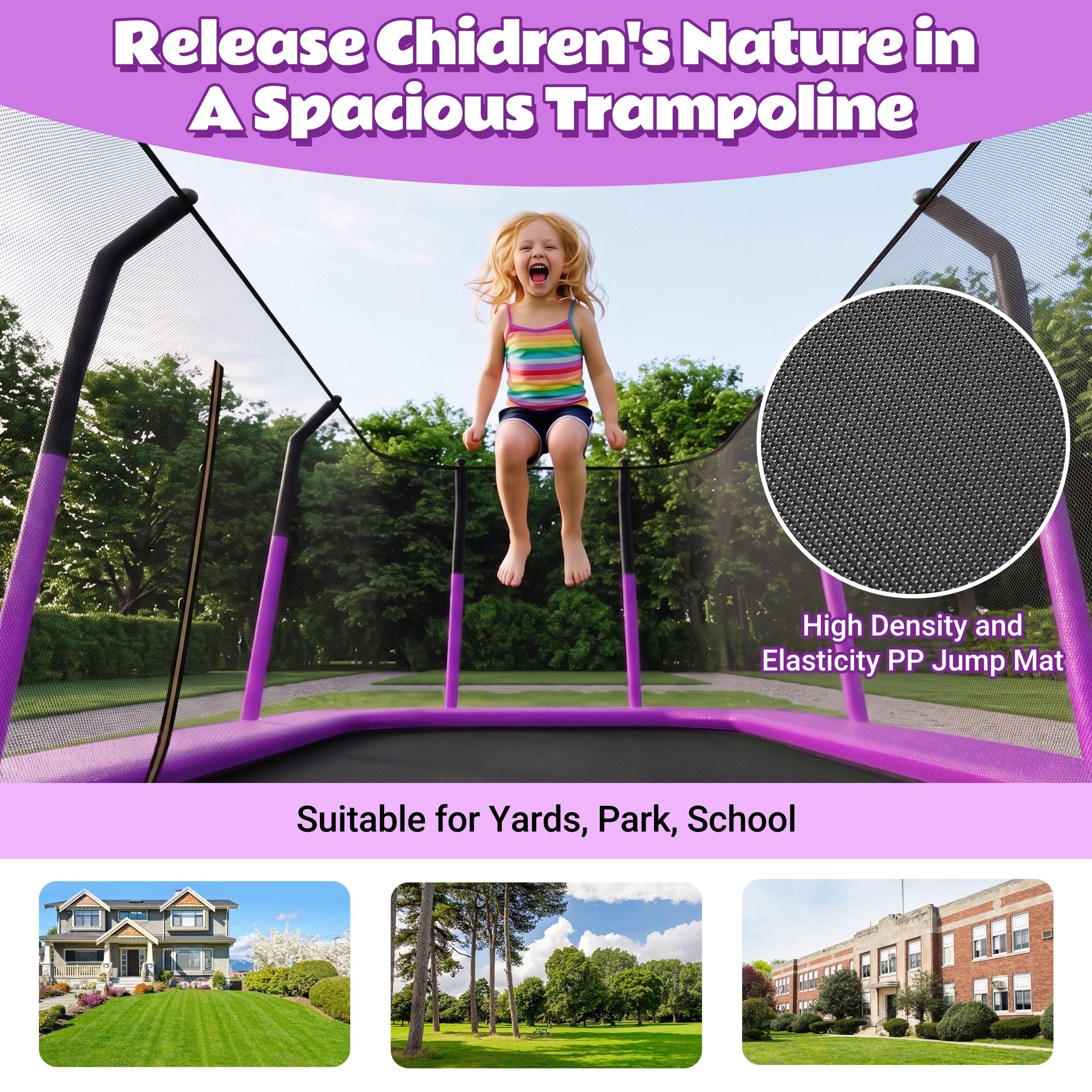 EUROCO 8X14FT Large Rectangle Outdoor Trampoline with Weather-Resistant Enclosure Net and Ladder, Maximum Load Capacity Backyard Jump Pad for Family