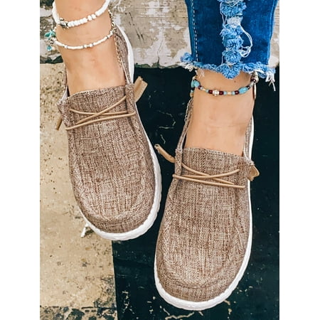 

Women‘s Brown Fashionable Solid Color Slip-on With Front Tie Casual Shoes