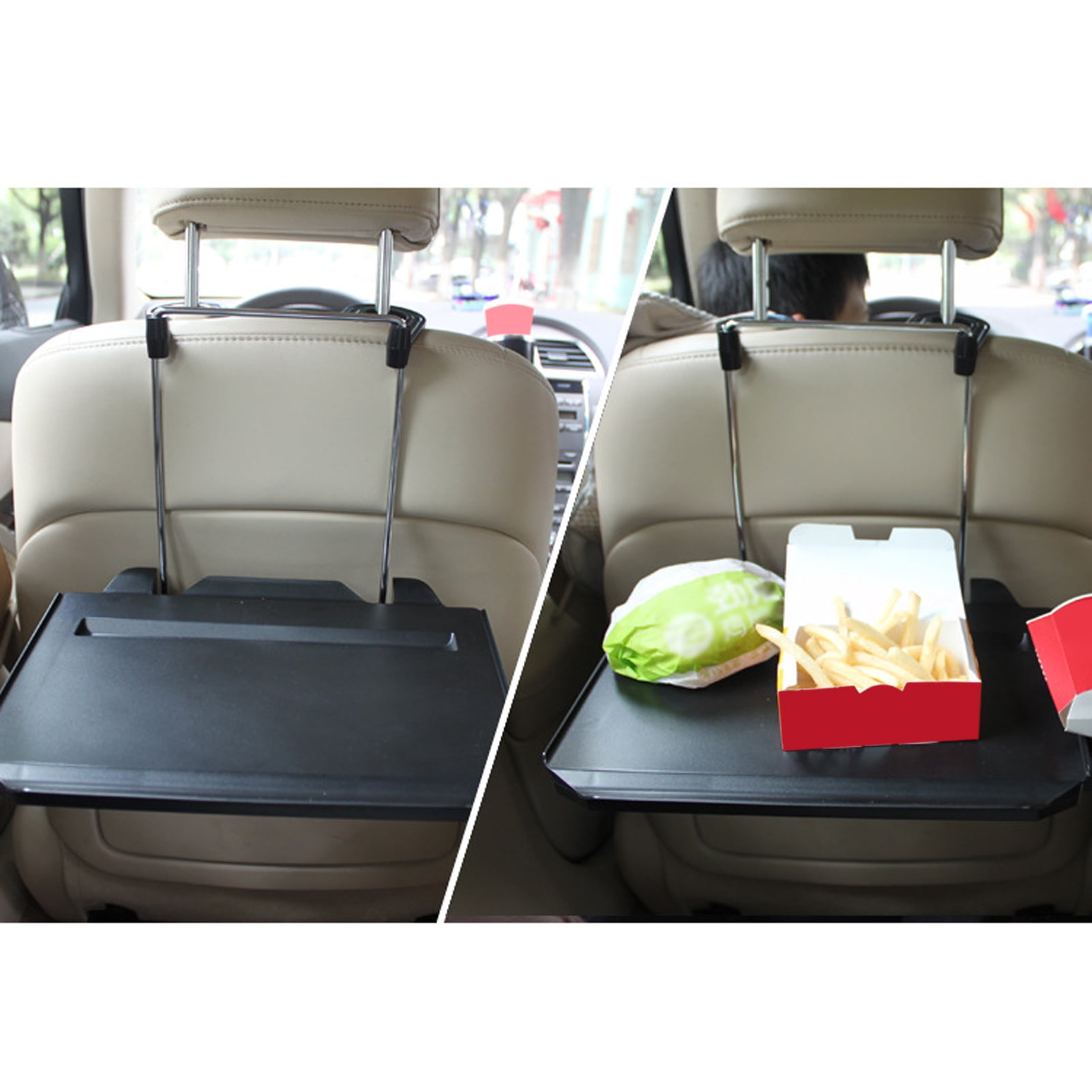 CACAGOO 2 In 1 Car Steering Wheel Tray/Back Seat Headrest Tray For Eating Food Drink And Writing Laptop Work, Black Car Desk