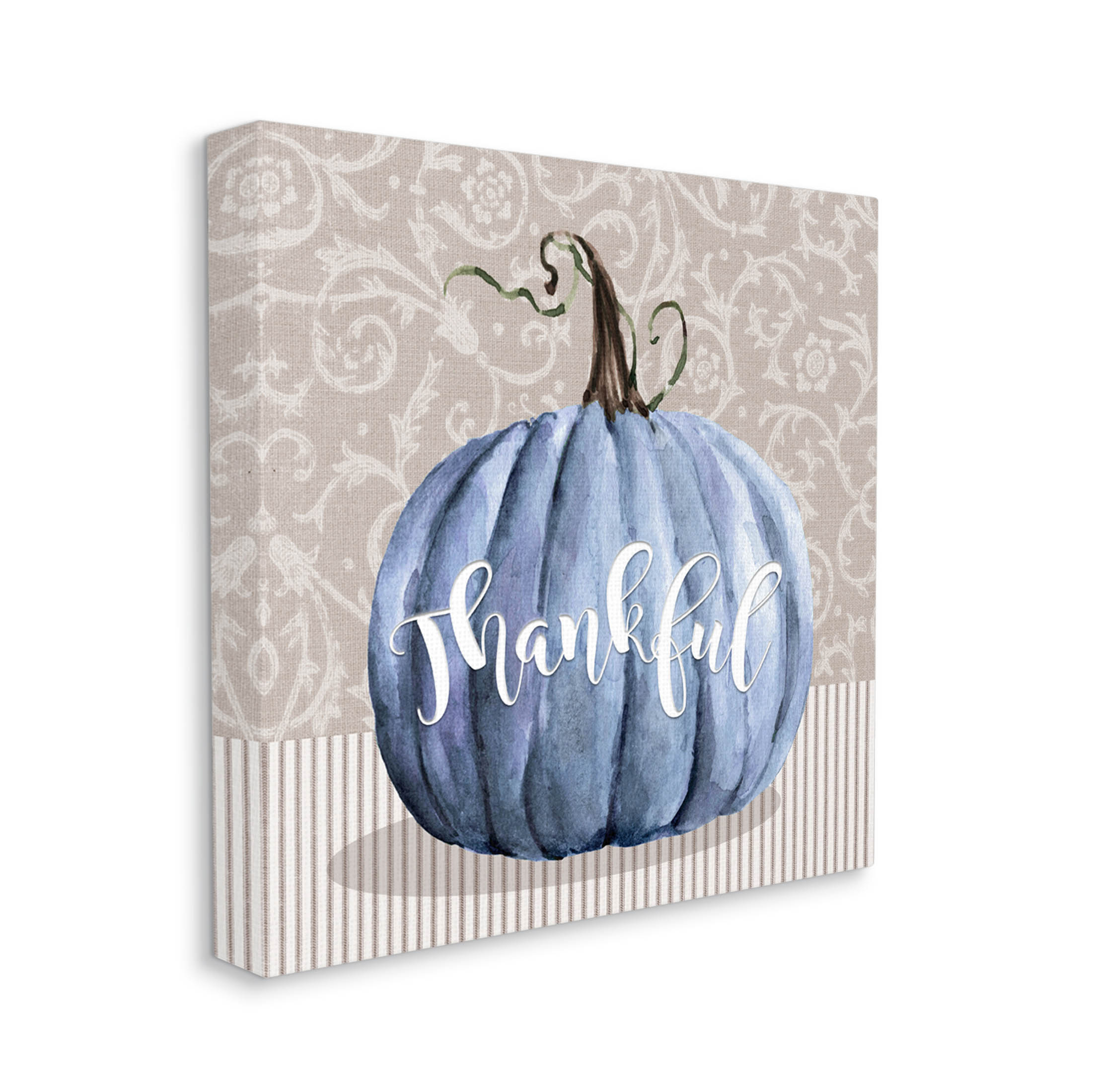 Stupell Industries Thankful Patterned Fall Pumpkin Graphic Art Gallery Wrapped Canvas Print Wall Art, Design by Livi Finn